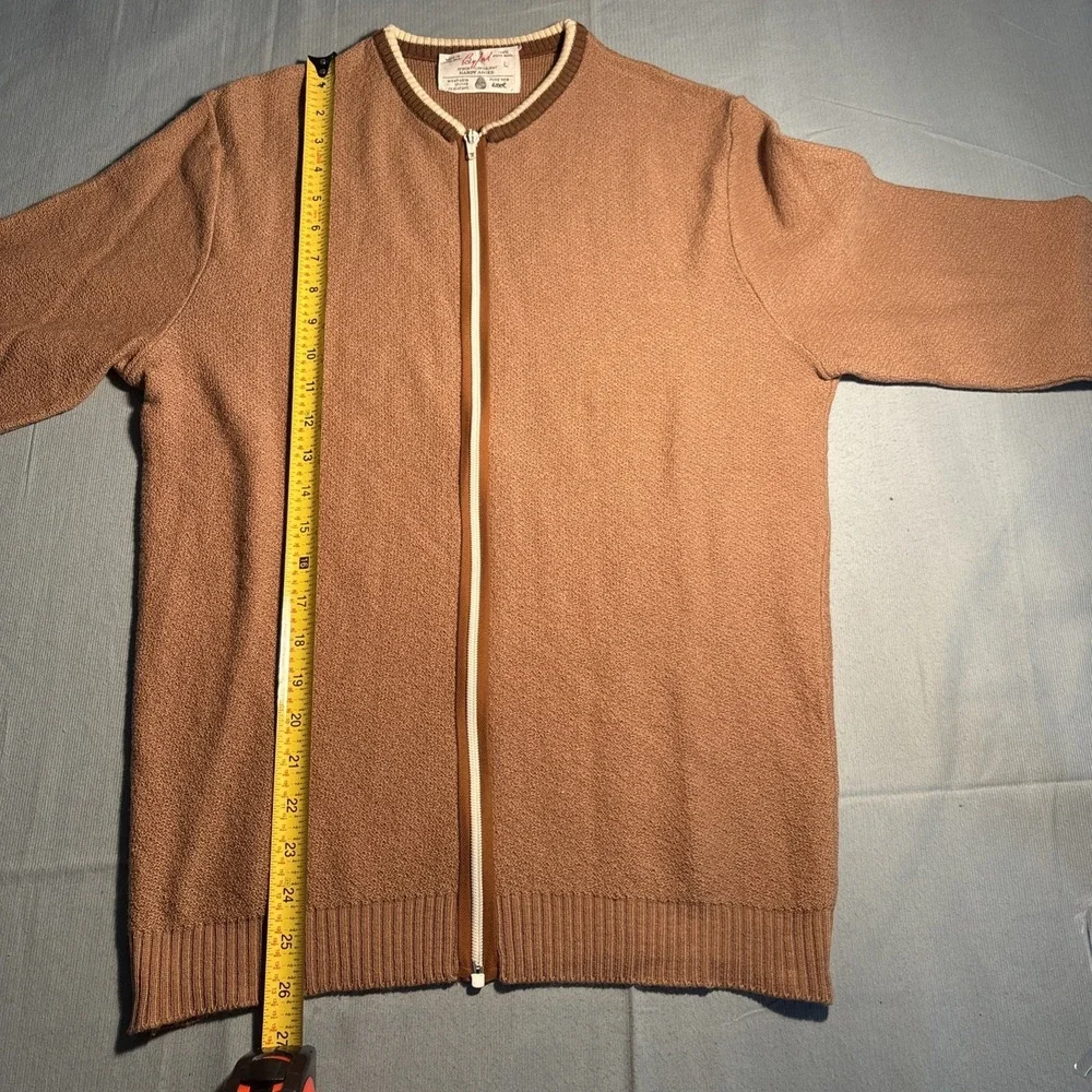 Vintage Byford Hardy Amies Wool Zip Cardigan Sweater Mens Large Brown England